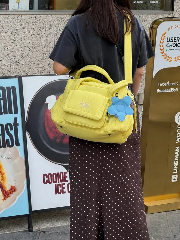 Banana Pudding bag worn crossbody