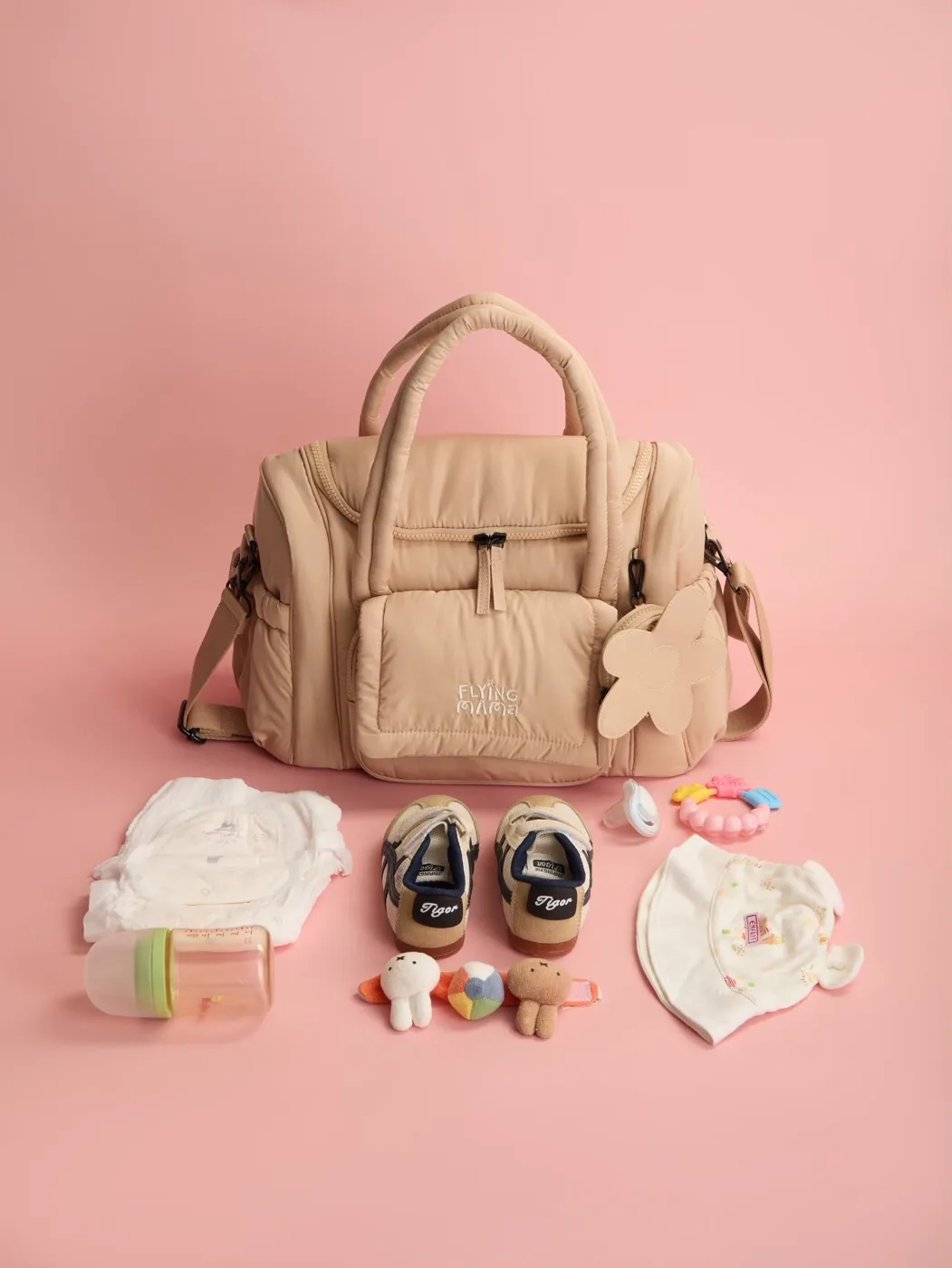 Oatmilk Latte bag with baby essentials